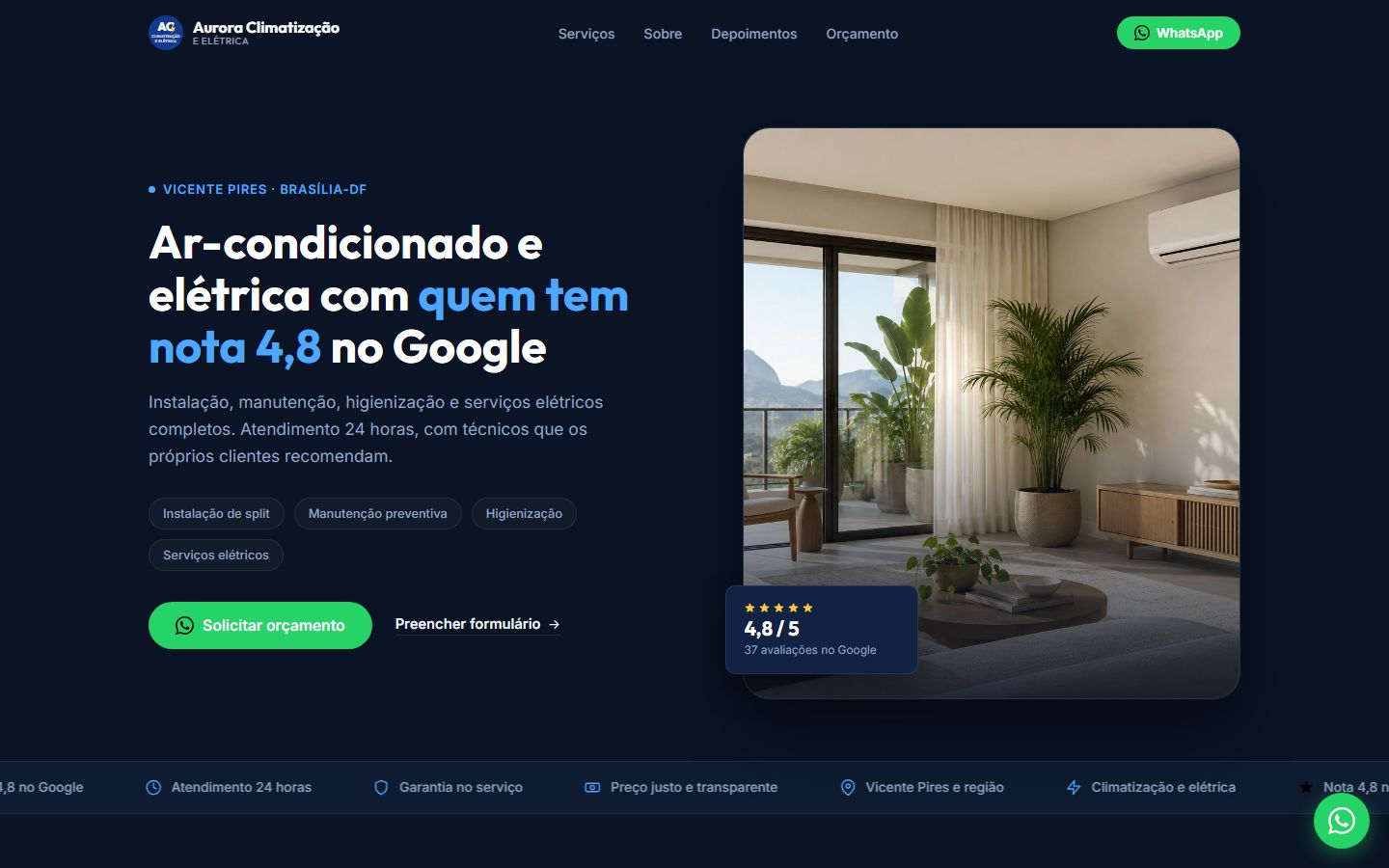 Site criado pela Presença Certa · Ar-condicionado e elétrica