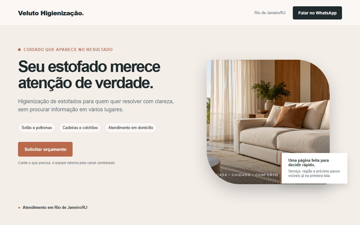 Site criado pela Presença Certa · Higienização de estofados